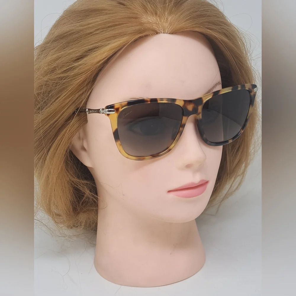Gucci Sunglasses Silver Bamboo Square Tortoise Gray Gradient GG3778/S  54-15-130 - Picture 3 of 15
